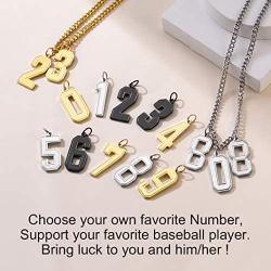 GOLDCHIC JEWELRY Number Necklace, Customized Unisex Boys Mens Stainless Steel Baseball Cross Necklace/Soccer/Football/Basketball Necklace with Chain 22”+2'' Extender,Sports Fan Gift