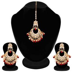 Aheli Faux Kundan Studded Wedding Party Jhumka Jhumki Earrings Maang Tikka Indian Bollywood Fashion Jewelry Set for Women