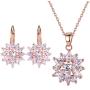BAMOER 18K Rose Gold Plated Cubic Zirconia Snowflake Lever Back Earrings Necklace Set for Women CZ Jewelry Set