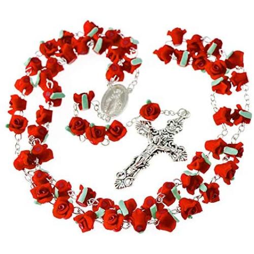 YWLI Rosary Beads Catholic - 6 Color, Confirmation Gifts for Teenage Girl, Polymer Clay Rose Necklace Jewelry, Silver Alloy Cross Necklace for Women, Gifts for Women