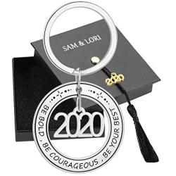 SAM & LORI Be Bold Be Courageous Be Your Best Graduation Gift Inspirational Keychain Grad Cap Jewelry Mantra Quote Engraved Key Chain Present for Her Women Girl College Senior Student