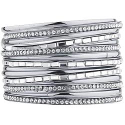 Lux Accessories Pave and Baguette Stone Bangle Bracelet Set (15pcs)