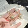 Temperament Zircon Sun Moon Stars Asymmetric Drop Dangle Earrings for Women Jewelry Fashion Metal Sunflower Inlaid Pearl Stud Earrings