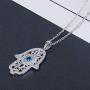 925 Sterling Silver Hamsa Hand Necklace with White Gold Plated Good Luck Vintage Fatima Hand Pendant Charm Cute Sparkling Zirconia Jewelry Gift for Women Girls