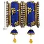 Aheli Royal Design Faux Stone Studded Silk Thread Bangle Chuda Set with Jhumki Tassel Hanging Indian Wedding Fashion Jewelry for Women