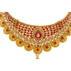 Bindhani Womens Indian Jewelry Simple Bridal Bridemaids Party Wear Crafted Brides Gold Plated Kundan Polki Red Choker Necklace Earrings Tikka Fashion Bollywood Style Jewellery Set for Wedding