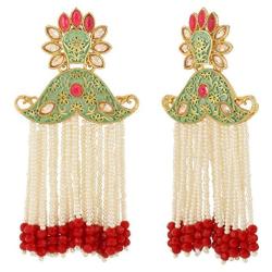 Efulgenz Indian Bollywood Wedding Bridal Gold Plated Faux Pearl Tassel Crystal Kundan Dangle Earrings Jewelry Set