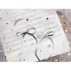 DoubleNine Bow Tie Ribbon Drop Dangle Earrings Gold Minimal Love Sweet Wedding Jewelry for Women(silver)