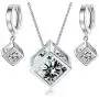 Crystalline Azuria White Zirconia Crystals Cube Set Pendant Necklace 18'' Dangle Earrings 18 ct White Gold Plated Crystalline Azuria White Zirconia Crystals Cube Set Pendant Necklace 18'' Dangle Earrings 18 ct White Gold Plated