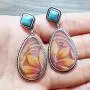 KaFu Bohemia Vintage Lady Water Drop Sunflower Earrings Faux Turquoise Inlaid Jewelry Drop Earrings for women and girls - Brown