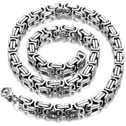 URBAN JEWELRY Impressive Mechanic Style Mens Necklace Stainless Steel Silver Chain, Width 6mm (19,21,23 Inches)