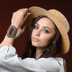 Duel On Jewel Tribal Afghan Baloch Oxidized Antique Finish Big Statement Engraved Metal Cuffs in Gypsy Stones