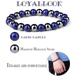 LOYALLOOK 3Pcs Magnetic Hematite Therapy Beads Bracelet Men Women Healing Energy Natural Stone Adjustable Bracelet Tiger Eye Stone