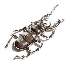 Regal Rock Jointed Stag Beetle Silvertone Chunky Pendant Chain Necklace Insect Bug Scarab Punk Wiccan