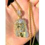 Shop-iGold Custom Face of Christ Men Women 925 Italy Gold Finish Iced Silver Charm Pendant Stainless Steel Real 3 mm Rope Chain, Mans Jewelry, Iced Pendant, Rope Necklace 16''- 24''