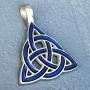 Celt Celtic Jewelry Blue Triquetra Trinity Knot Norse Viking Pagan Magic Wicca Wiccan Witch Protection Amulet Pewter Mens Womens Pendant Necklace Charm for men women w Silver Ball chain