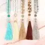 Bohemian Tassel Pendant Beaded Long Statement Necklace - Sparkly Crystal Bead Boho Teardrop, Natural Stone, Silky Thread Fringe Bohemian Tassel Pendant Beaded Long Statement Necklace - Sparkly Crystal Bead Boho Teardrop, Natural Stone, Silky Thread Fringe