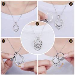 Ring Holder Necklace Gold Wedding Magic Pendant Necklaces for Women Rhombus Open Heart Girls Sterling Silver Gold Plated Dainty Engagement Diamond