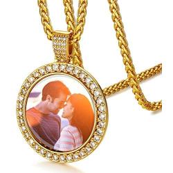 FaithHeart Custom Photo Necklace Personalized Picture Necklaces for Women Men Round/Heart Pendant Necklaces Hip Hop Jewelry