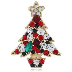 Vintage Colorful Christmas Tree Rhinestone Brooch Pin for Women Girls Men Alloy Plated Fashion CZ Crystal Cute Lucky Star Brooch Pin Dress Accessories Winter Party Decor Jewelry Delicate Unisex Gifts