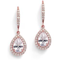 Mariell Pear-Shaped CZ Bridal Wedding Teardrop Earrings - Real 14k Rose Gold Plated Jewelry