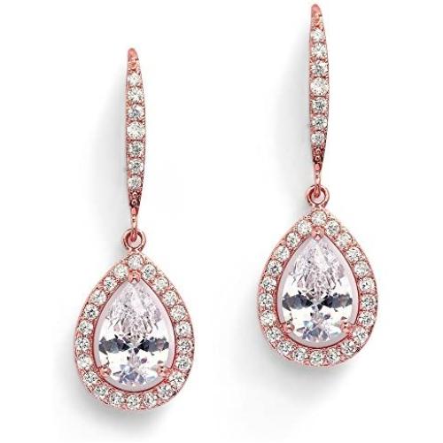 Mariell Pear-Shaped CZ Bridal Wedding Teardrop Earrings - Real 14k Rose Gold Plated Jewelry
