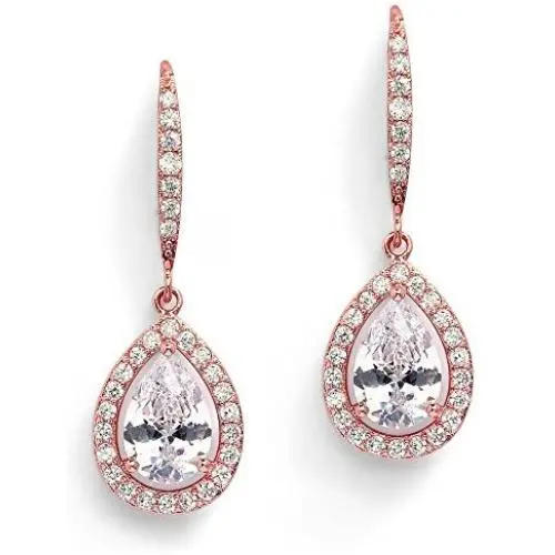 Mariell Pear-Shaped CZ Bridal Wedding Teardrop Earrings - Real 14k Rose Gold Plated Jewelry Mariell Pear-Shaped CZ Bridal Wedding Teardrop Earrings - Real 14k Rose Gold Plated Jewelry