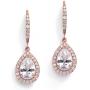 Mariell Pear-Shaped CZ Bridal Wedding Teardrop Earrings - Real 14k Rose Gold Plated Jewelry
