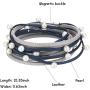 VONRU Leather Cuff Bracelets for Women - Wrap Bracelet Charm Boho Jewelry for Women Handmade Casual Braided Magnetic Bracelet Friendship Gift for Teen Girls (Navy Bead wrap Bracelet)