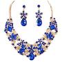 Gold Tone Flower Rhinestone Bridal Wedding Jewelry Set Bib Collar Necklace and Dangle Earrings