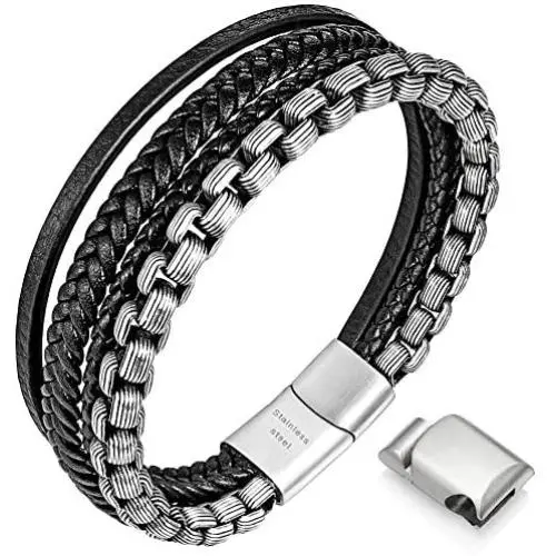 Speroto Mens Bracelets,Leather and Steel Bracelets, Chain Bracelets with Magnetic Clasp,Steel Bracelets for Men Speroto Mens Bracelets,Leather and Steel Bracelets, Chain Bracelets with Magnetic Clasp,Steel Bracelets for Men