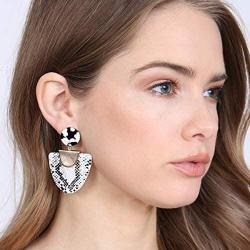 Bohemian Faux Exotic Leather Geometric Drop Earrings - Snake Skin Print Marquise Leaf, Python, Croc Embossed Leatherette Teardrop, Disc, Hoop