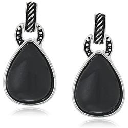 Napier ''Jet Hour'' Silver-Tone/Jet Teardrop Earrings