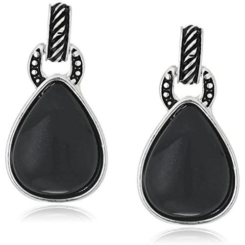 Napier ''Jet Hour'' Silver-Tone/Jet Teardrop Earrings
