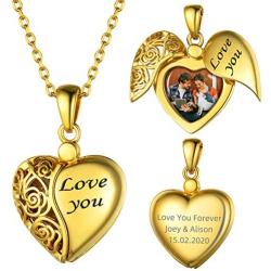 GOLDCHIC JEWELRY 925 Sterling Silver Heart Photo Locket Necklace That Holds Pictures for Women Girls, Birthstone/Family Tree of Life/Kiss Couple Lockets w 18”+2” Adjustable Chain, Gift Box Included