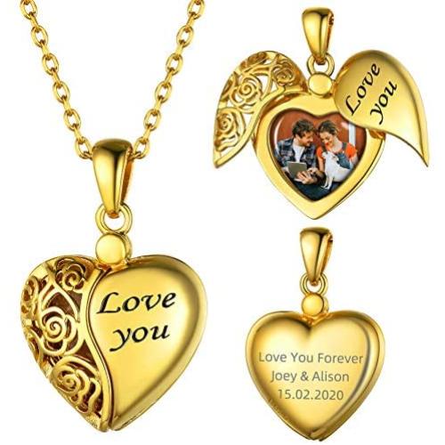 GOLDCHIC JEWELRY 925 Sterling Silver Heart Photo Locket Necklace That Holds Pictures for Women Girls, Birthstone/Family Tree of Life/Kiss Couple Lockets w 18”+2” Adjustable Chain, Gift Box Included