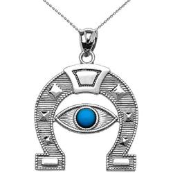 Elegant Sterling Silver Blue Stone Evil Eye Protection Horse Shoe Good Luck Pendant Necklace