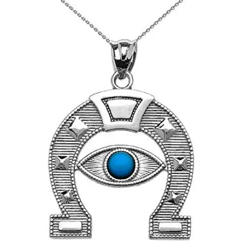 Elegant Sterling Silver Blue Stone Evil Eye Protection Horse Shoe Good Luck Pendant Necklace Elegant Sterling Silver Blue Stone Evil Eye Protection Horse Shoe Good Luck Pendant Necklace