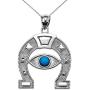 Elegant Sterling Silver Blue Stone Evil Eye Protection Horse Shoe Good Luck Pendant Necklace