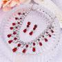 BriLove Womens Wedding Bridal CZ Cluster Leaf Teardrop Statement Necklace Dangle Earrings Set
