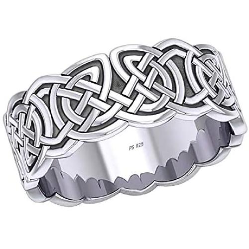 US Jewels Mens 0.925 Sterling Silver Irish Celtic Endless or Love Knot Ring Band
