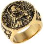 AsAlways Gold-Plated Stainless Steel St. Saint Joseph Medal Protect US Amulet Stainless Steel Solid Cross Catholics Ring
