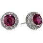 Rhodium-Plated Sterling Silver Emerald Green and Fuchsia Round Halo Pendant Necklace and Stud Earrings Jewelry Set
