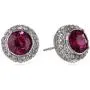 Rhodium-Plated Sterling Silver Emerald Green and Fuchsia Round Halo Pendant Necklace and Stud Earrings Jewelry Set