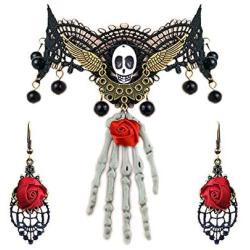 UDORA Gothic Halloween Bat Lace Choker Statement Necklace Earrings Jewelry Set