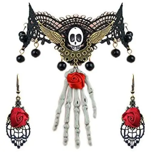 UDORA Gothic Halloween Bat Lace Choker Statement Necklace Earrings Jewelry Set UDORA Gothic Halloween Bat Lace Choker Statement Necklace Earrings Jewelry Set