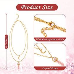 Yaomiao 8 Pieces Layered Crystal Moon Necklace Crescent Moon Choker with Healing Stone Pendant Pointed Hexagonal Healing Crystal Gemstone Necklaces for Women Girls