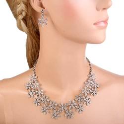 EVER FAITH Lots Snowflake Austrian Crystal Necklace Earrings Set