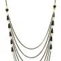 COOLSTEELANDBEYOND Black Gold Party Necklace Waterfall Multi-Strand Long Chains with Rhinestones Crystal Beads Charms