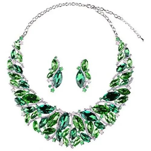 Hamer Bridal Link Prom Costume Jewelry Crystal Choker Pendant Bib Statement Chain Charm Necklace and Earrings Wedding Jewelry Sets for Brides Hamer Bridal Link Prom Costume Jewelry Crystal Choker Pendant Bib Statement Chain Charm Necklace and Earrings Wedding Jewelry Sets for Brides